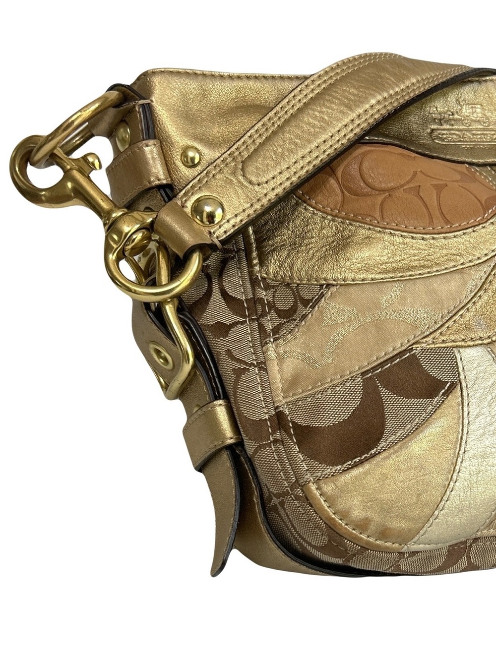 Coach Zoe Patchwork Hobo Bag Medium Brown Khaki Leather Shoulder Retro Y2K - Picture 12 of 16